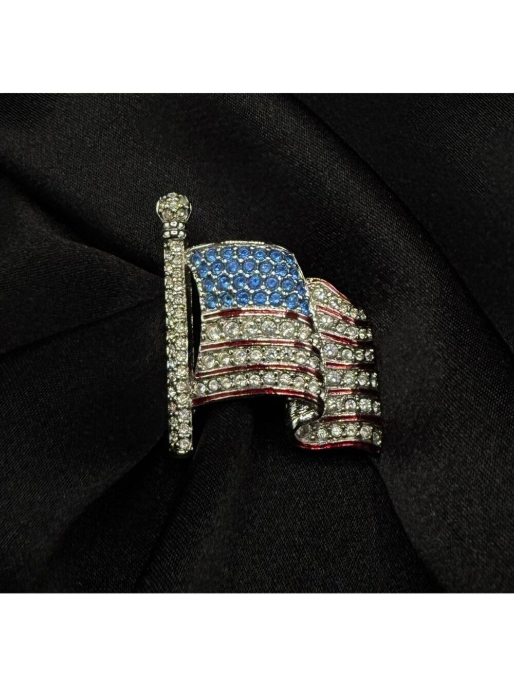 Vintage SWAROVSKI Signed American Flag Rhinestone Brooch
